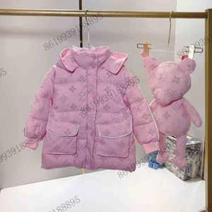Clothing Sets pink reflective girls long down jackets brand high-end kids jacket Thick and warm winter new classic children hooded coats 90white goose Zipper -coat
