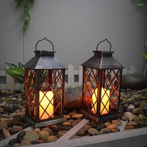 Lawn Lamp Solar Light Lantern Shape Hollow Designs Vintage Powered Hanging Greensward For Decoration