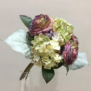 Decorative Flowers 3pcs 29cm High Grade Artificial Flower Ranunculus Hydrangea Bouquet Wedding Ceremony Hand Tied Europ Retro Style