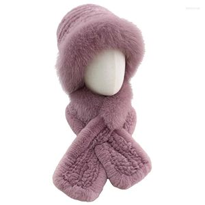 Hats Scarves Gloves Sets Women Winter Warm Real Rex Fur Hat And Scarf With Genuine Trimmed Fluffy Caps