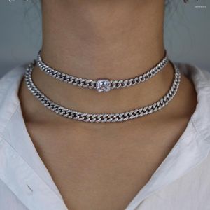 Kedjor kvinnor hip hop miami kubansk kedja choker halsband micro pave bling hjärta cz kubik zirkonia isad ut silverfärg