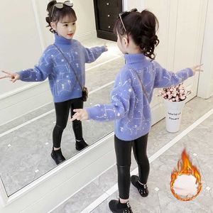 Pullover Girls Autumn Sweater High-neck Fleece Winter Thickened Plush Fleece Bottoming Shirt Fall Clothes for Kids Toddler 8 12 Years Old T221021
