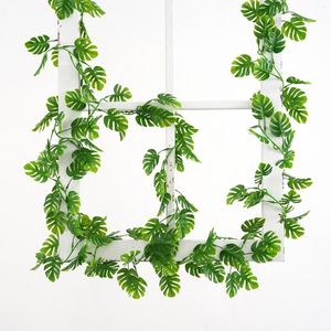 装飾的な花1pcs m ivy緑の偽の葉ガーランド植物葉の葉の家の装飾プラスチックラタンストリング壁人工植物