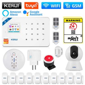 Diğer CCTV Kameralar KERUI Ev Alarmı WIFI GSM Alarmı Tuya Akıllı Ev W181 Desteği Alexa Kapı Sensörü Hareket Sensörü Dedektörü IP Kamera sireni J221026