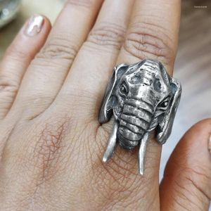 Cluster Rings EYHIMD Elephant Head Stainless Steel Animal Ring Men Biker Vintage Tribal Amulet Jewelry