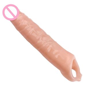 Articoli di bellezza Manicotto del pene indossabile super lungo e spesso sexy Grandi dildo solidi Ingrandimento Extender Pompe Stimolatore della vagina Ventosa Giocattoli Cock Ring