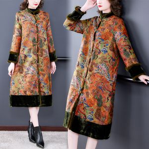 Women's Trench Coats Chinese style cheongsam gown winter Tang Suit coat vintage Oriental Robe Padded Warm Asian outwear