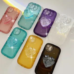 Hj￤rtform Kickstand Clear Slim Phone Falls Flexibel Ultra Thin Chock Sofast Bling Soft Silicone Protective Back Cover f￶r iPhone 14 13 12 11 Pro Max XR XS Max 8 7 6S Plus Plus