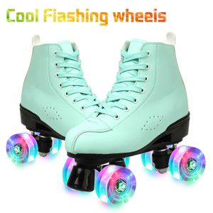 Ice Skates Pu Leather Roller Skating Shoes 4-Wheel Inline For Adults Children Quad Sneakers Flash Wheel Patines L221014