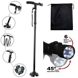 Pólos de trekking LED Light Walking beng de mão T bengala para idosos dobrando muletas caminhadas