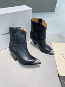 클래식 Isabel 부츠 Marant Lamsy Heeled Ankle Boots Paris Black Original Leather Metal Cap