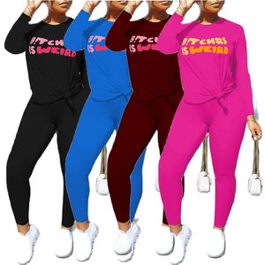 Kadın Trailtsits Giyim Sonbahar Kış 2 Parça Set Kıyafetleri Mektup Baskı Sporular Jogging Toptan öğeleri İş Uzun Kollu Kazak K10563