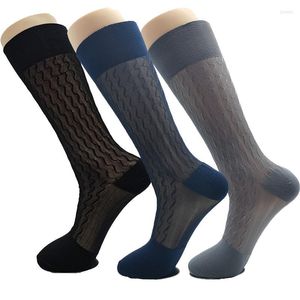 Men's Socks 5 Pairs Men's Mid-tube Nylon Retro Stockings Fashion Jacquard Wave Pattern Long Business Good Quality Sheer Man Gift