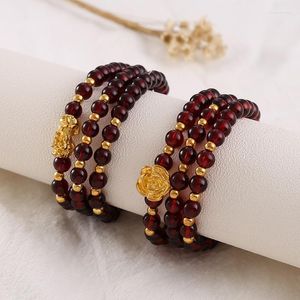 Strand Wine Red Garnet Bracelets dla kobiet Naturalny kamień szlachetny Multi carcle Authentic Brave Branslet Jewelry Golden Rose Bracele