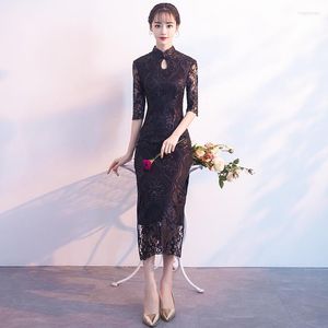 Etnik Giyim Yüksek Kaliteli 4xl Çin Geleneksel Elbise Kadın İnce Cheongsam Nakış Pulları Modern Oryantal Uzun Qipao Akşam