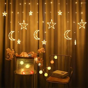 Strings 3.5m Star Moon Curtain Light Led Waterproof Decorative String For Indoor Outdoor Bedroom 220v With Tail Plug Eu