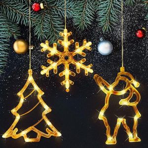 Strings Christmas LED Sucker Lamp Bell Snowman Star Lights Holiday Window Ornamental Battery Powered Hanging For Home Decoration