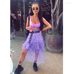 Skirts High Street Violet Tulle Women 2022 Summer Midi See Thru Ruffles Tiered Ankle Length Skirt Female Bottom