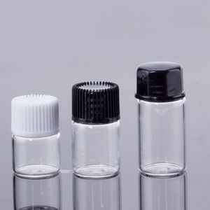 透明ガラスサンプルボトル空の化粧品E液体エッセンシャルオイルミニサンプルコンテナ1ml 2ml 3ml 5ml黒い白いキャップ付き