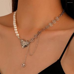 Cadenas moda collar de perlas irregulares corazón hueco cadena de cuello para mujeres joya de metal joya de joyas accesorios para bodas tendencia de boda tendencia