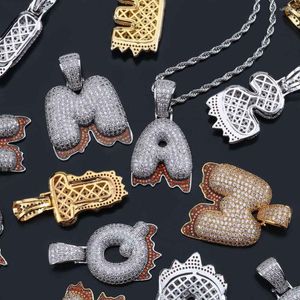 Hänge halsband a-z bokstäver namn rött dropp bubbla hip hop män kvinnor guld silver färg kubik zirkon bokstav charms gåva