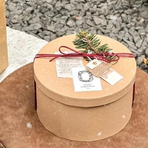 Present Wrap 1 Set Round Kraft Paper Box Cookie Container Cake Cupcake Valentines Rose Wedding Wrapping