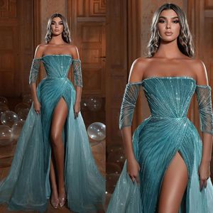 Sexy Lace Mermaid Evening Dresses High Split Sequins Prom Dress Simple Off The Shoulder Formal Party Gowns Custom Made