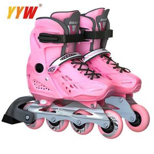 Ice Skates Adjustable Inline Indoor And Outdoor Kids Girls Boys Roller Skate Pink Yellow Blue Children Sneakers Wheels Shoes L221014