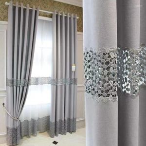 Cortinas de luxo nórdicas Cortinas para a sala de jantar viva quarto personalizado bordado oco chinês