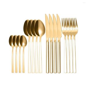 Dinnerware Defina Facas de mesa de mesa de ouro colheres de colheres de aço inoxidável conjunto de talheres dourados de aço de talheres 16pcs completos