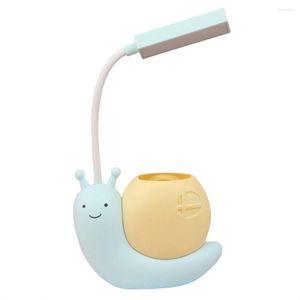 Lampade da tavolo Lampada da scrivania Nordic Cute Lumaca Portapenne con ricarica USB Luce notturna a LED per bambini Lettura luminosa con organizer