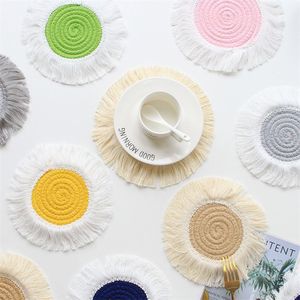 Round Cotton Braid Coaster Mats Absorbent Coasters for Wooden Table Protection Woven Handmade Housewarming Gift Presents for New Home