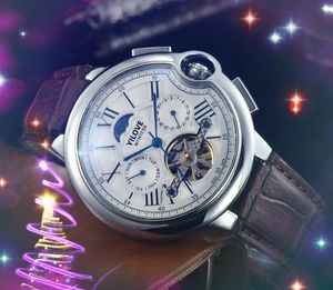 Top Brand Big Moon Dial Orologio da uomo 45MM Movimento automatico meccanico automatico Cassa in acciaio inossidabile Cintura in vera pelle Aggiornamento aziendale Famosi orologi da polso