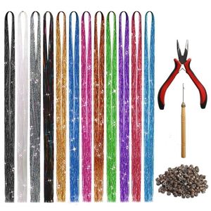 Curling Irons tum Tinsel Hair Strands Extensions for Women Girls Glitter Kit Christmas Halloween Cosplay Party