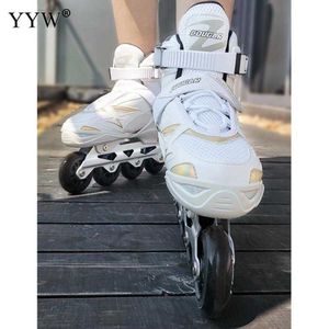 Ice Skates Adult Inline Roller Skating Shoes Sliding Sneakers 4 Wheels Adjustable Training Sport Patines Black White L221014