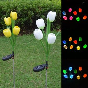 Solar Power Garden Lights Colorful Flower Tulpan Lamp utomhus Vattentät staket Park Decoration Landscape Yard