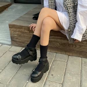 boussac chunky heel 플랫폼 메리 제인 신발 여자 검은 펑크 버클 데코 고스 로리타 신발 여자 라운드 발가락 플랫폼 발 뒤꿈치