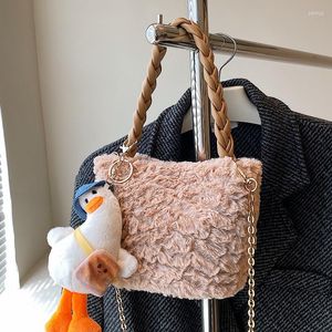 Evening Bags Cute Tote Bag 2022 Winter Soft Warmth Plush Luxury Design Handbags For Women Flower Bucket Messenger Shoulder Wallets