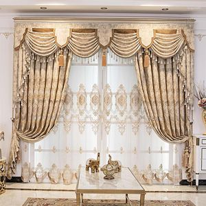 Curtain European Blackout Embroidered Luxury Curtains For Living Room Bedroom Dining Tulle Valance Openwork Chenille Elegant Coffee