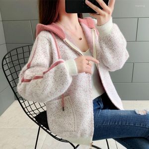 Women's Knits Women's & Tees 2022 Autumn Hooded Sweater Cardigan Female Imitation Mink Velvet Ladies Casual Loose Knitted R14