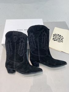 أحذية إيزابيل الكلاسيكية مارانت دالين جلد سويدي أحذية رعاة البقر الغربية أحذية سوداء مطرزة