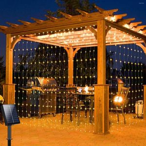 Strängar juldekorationer Solar LED -gardin Light Festoon String Fairy Waterproof Garland 3MX3M 300LEDS Årsdekor