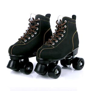 Patinillos de hielo Blanco negro Lether Roller Roller Zapatos PU 4 ruedas Hombre adulto Mujer Patina al aire libre Tamaño de patinaje 34-44 L221014