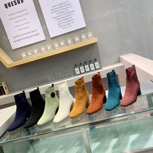 Designerskie kobiety buty wolumenu kostki rozciągające się na dzianiny botki damskie stawu śliskie obcasy oryginalne skórzane buty