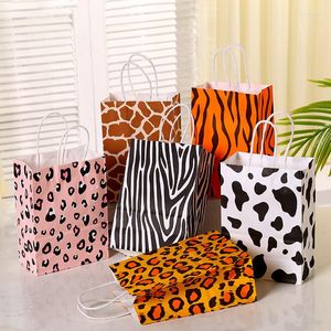 Gift Wrap 6/12/24pcs Paper Bag Leopard Cow Print Bags For Party Baby Shower Packaging Chocolate Birthday Favor Candy Box