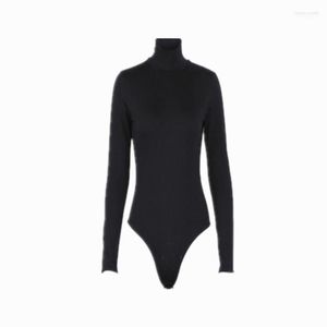 Women's Jumpsuits Women's & Rompers Women Bodysuit Turtleneck Solid Black And White Colors 2022 Autumn Winter Sexy Long Sleeve Female