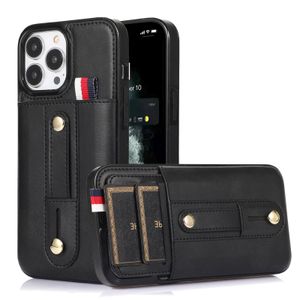 Luxury Leather Wallet Card Slot Cases For iPhone 14 13 12 Pro MAX Mini 11 Pro X XS XR 8 7 Plus SE Finger Strap Holder Back Cover