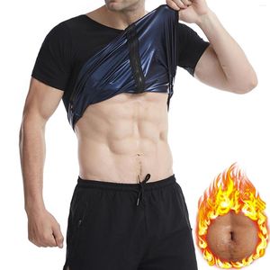 Men's T -skjortor PBBB Sports Sweat Shapewear Tummy Fitness Body Shaper Zipper Short Sleeve Top Muscle Man Cycling Tops Handing Gym Blue