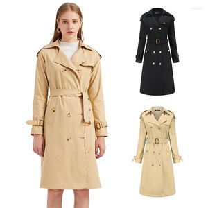 Trench femminile 2022 vestiti di dimensioni europee di cotone a vento da donna, lungo cappotto di moda britannico femmina a maniche lunghe con cintura