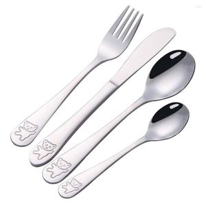 Dinnerware Sets 1Pc Baby Stainless Steel Cutlery Cartoon Bear Feeding Spoon Fork Teaspoon Table Knife Tableware Kitchen Accessories